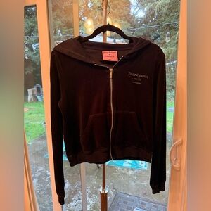 Juicy Couture Sz L Black Velour Hoodie Jacket
